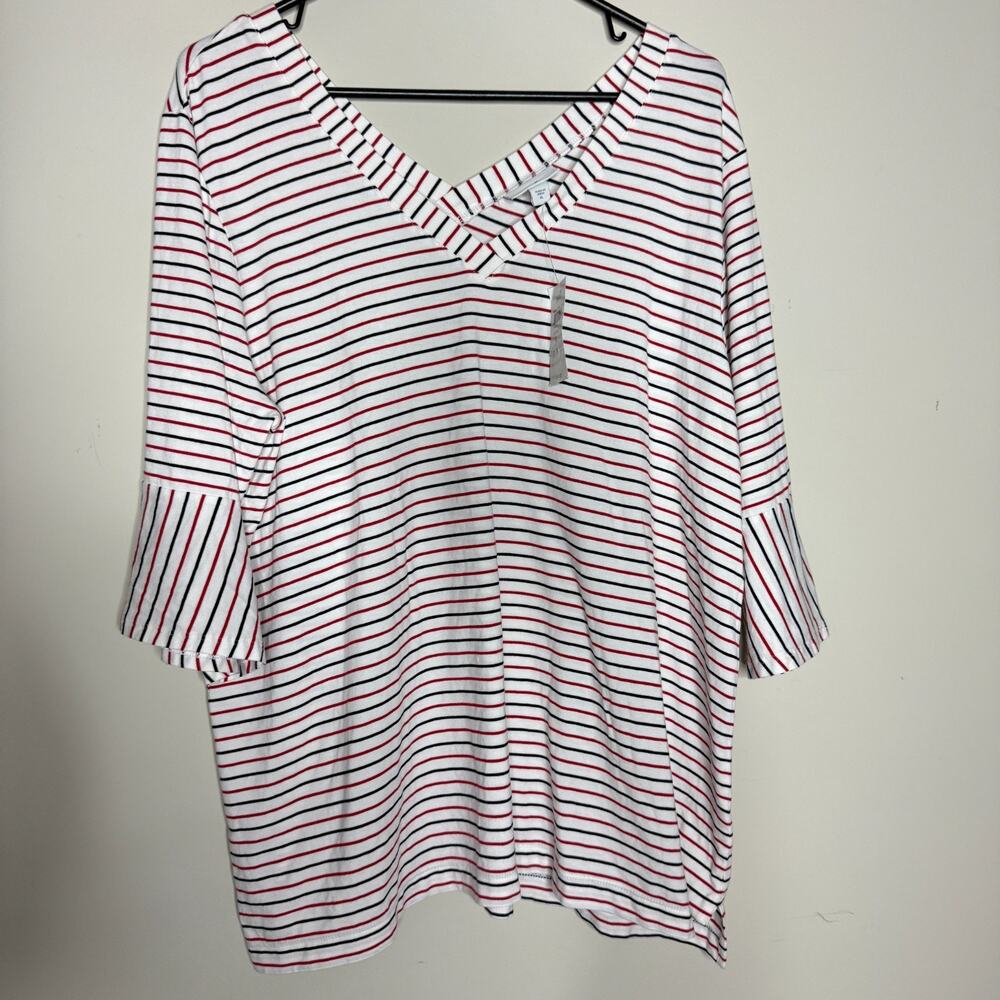 J Jill Womens Top XL Stripes Bell Sleeve Pima Cotton Nautical Preppy Casual NEW